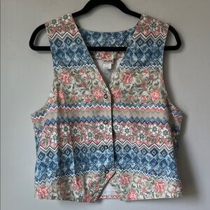 Vintage Vivaldi Jeanswear Cottagecore Floral Patchwork Vest Large Boho Prairie♠️